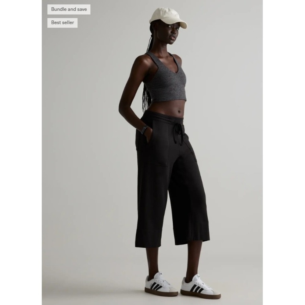 Quince Black SuperSoft Fleece Cropped Wide Leg Pants Small NWT